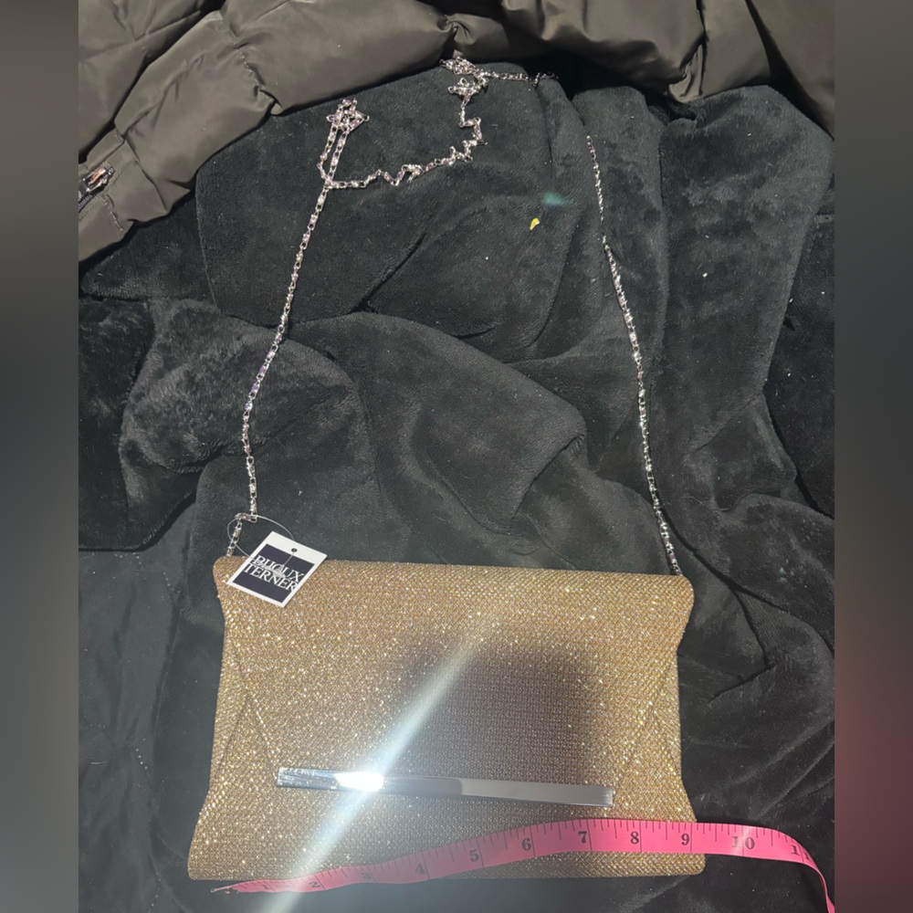 NWT Vintage Bijoux Terner Gold Glitter Clutch with Chain Strap